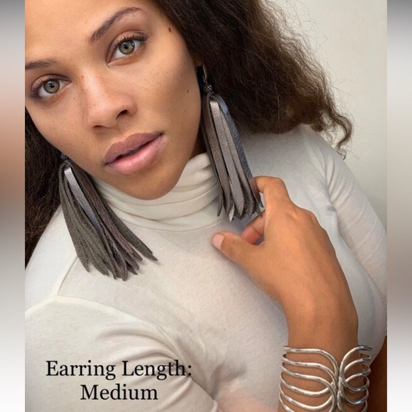 Journey Leather Tassel Earrings - Silver - Picture 2 of 7